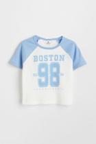 H & M - Ribbed Cotton Jersey Crop T-shirt - Blue