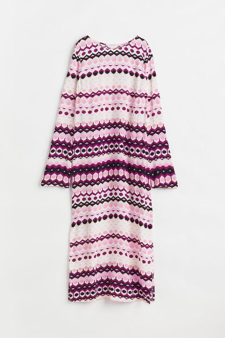 H & M - Patterned Crped Dress - White