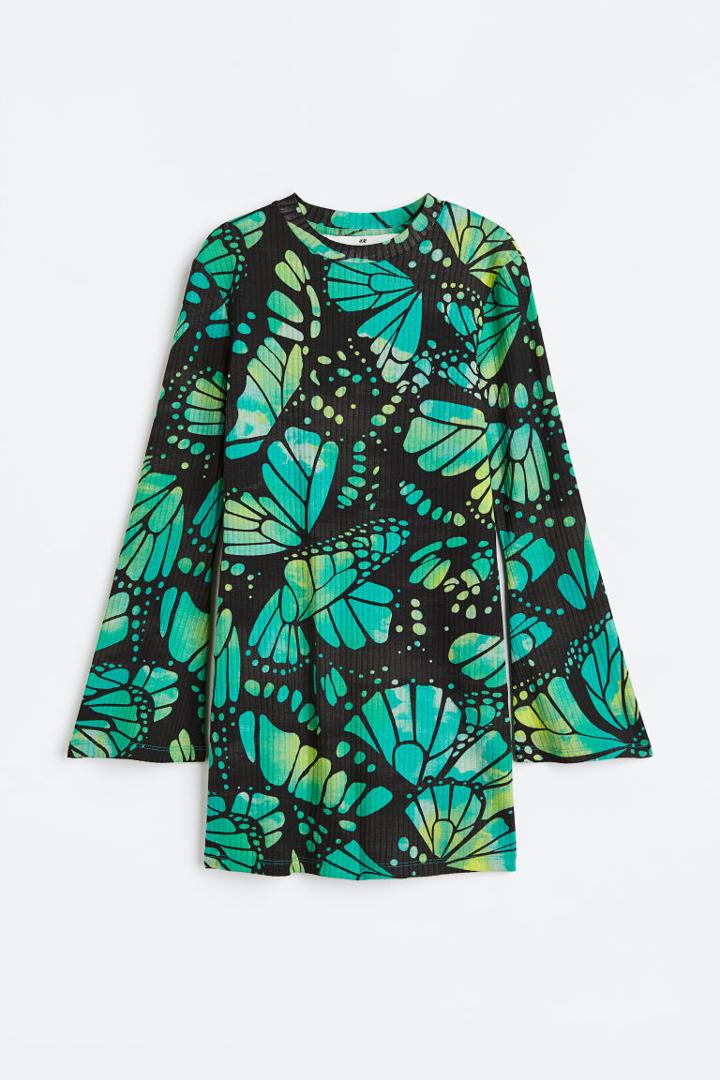 H & M - Trumpet-sleeved Jersey Dress - Turquoise