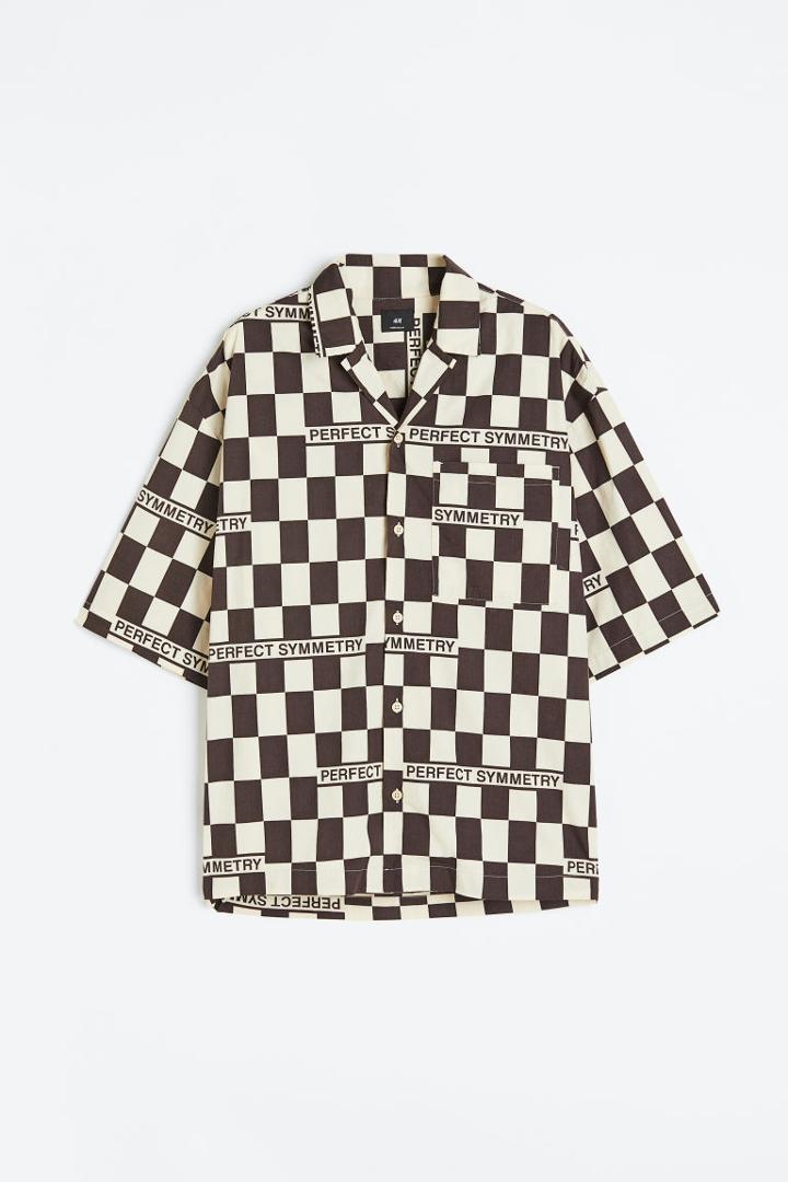 H & M - Oversized Fit Patterned Resort Shirt - Beige