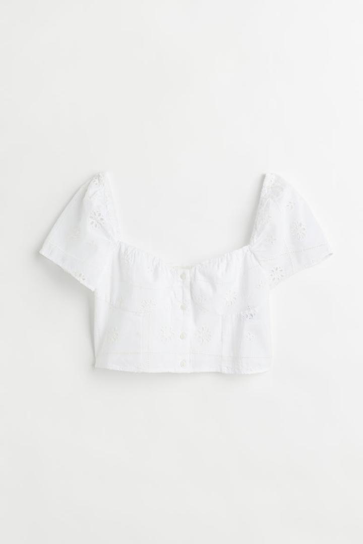 H & M - Eyelet Embroidered Top - White