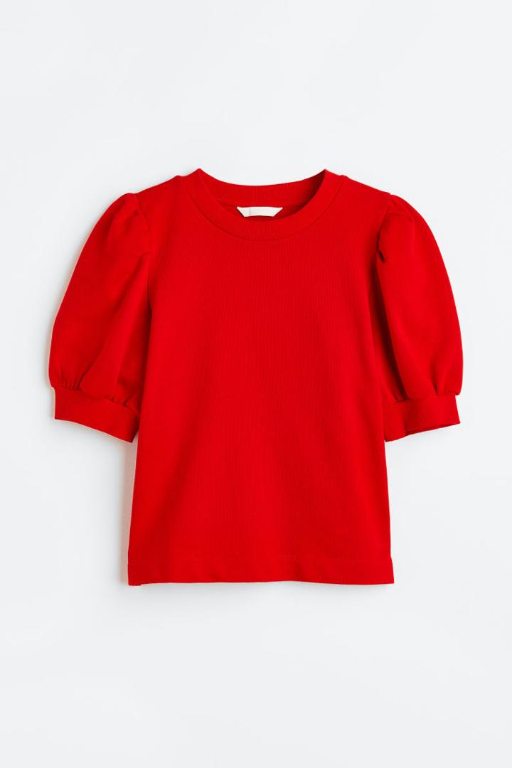 H & M - Puff-sleeved Top - Red