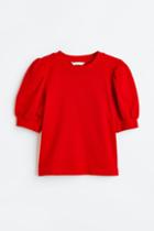 H & M - Puff-sleeved Top - Red