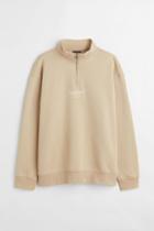 H & M - Relaxed Fit Half-zip Sweatshirt - Beige