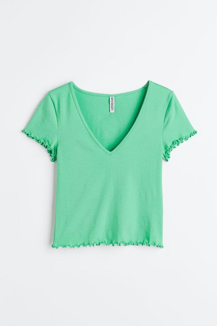 H & M - V-neck Cropped Top - Green