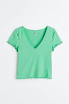 H & M - V-neck Cropped Top - Green