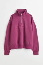 H & M - Oversized Half-zip Sweatshirt - Pink