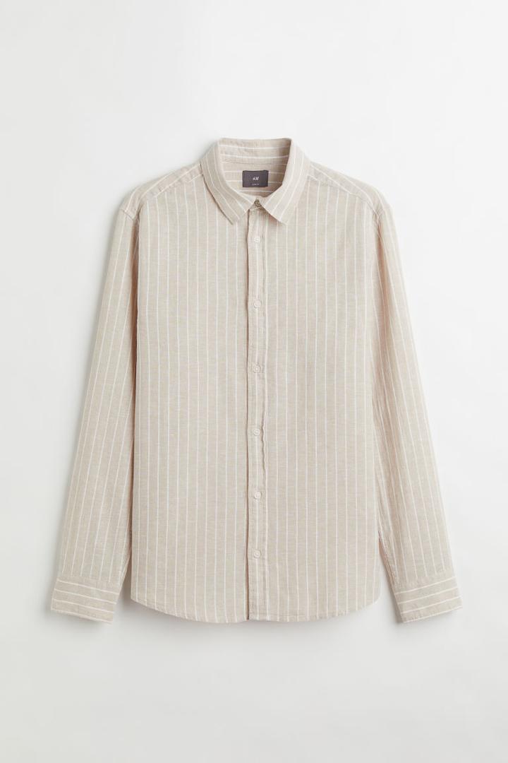 H & M - Linen-blend Slim Fit Shirt - Beige