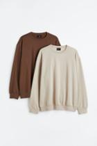 H & M - 2-pack Relaxed Fit Sweatshirts - Brown
