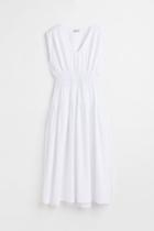 H & M - Smocked-waist Dress - White