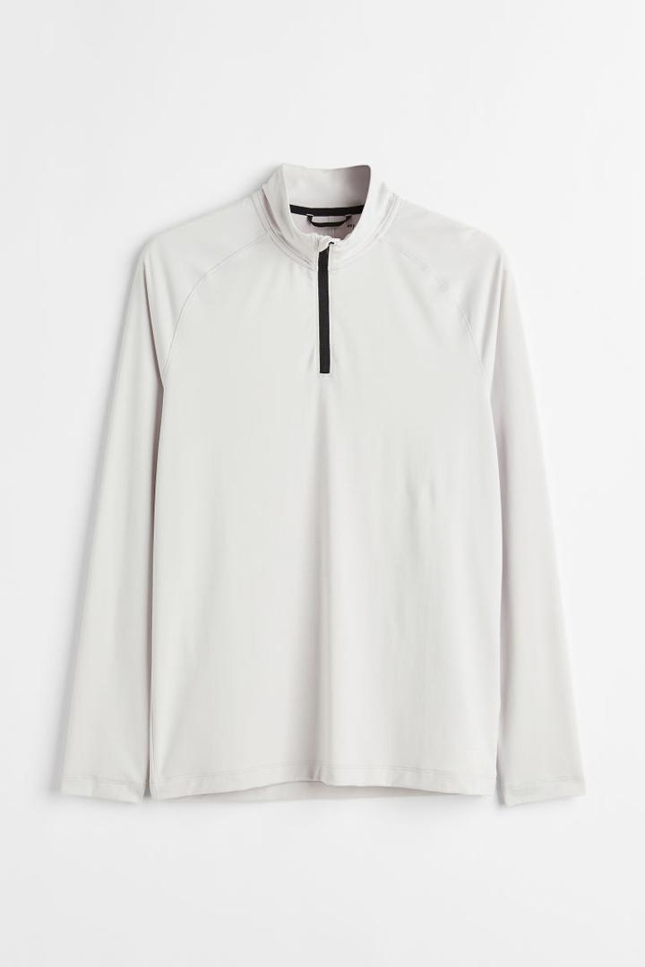 H & M - Regular Fit Long-sleeved Sports Shirt - Gray
