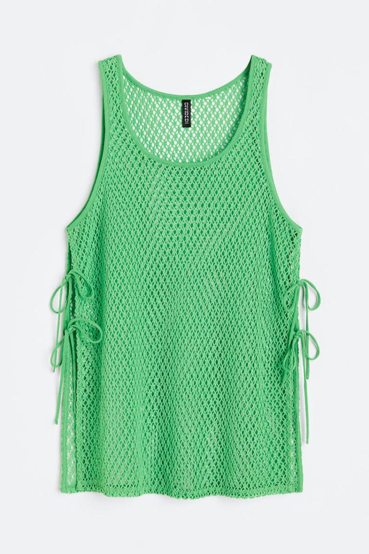 H & M - Crochet-look Tie-detail Tank Top - Green