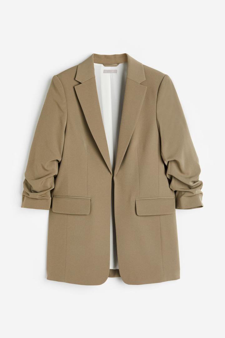 H & M - Gathered-sleeve Jacket - Green