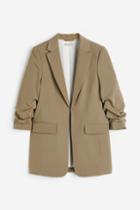 H & M - Gathered-sleeve Jacket - Green