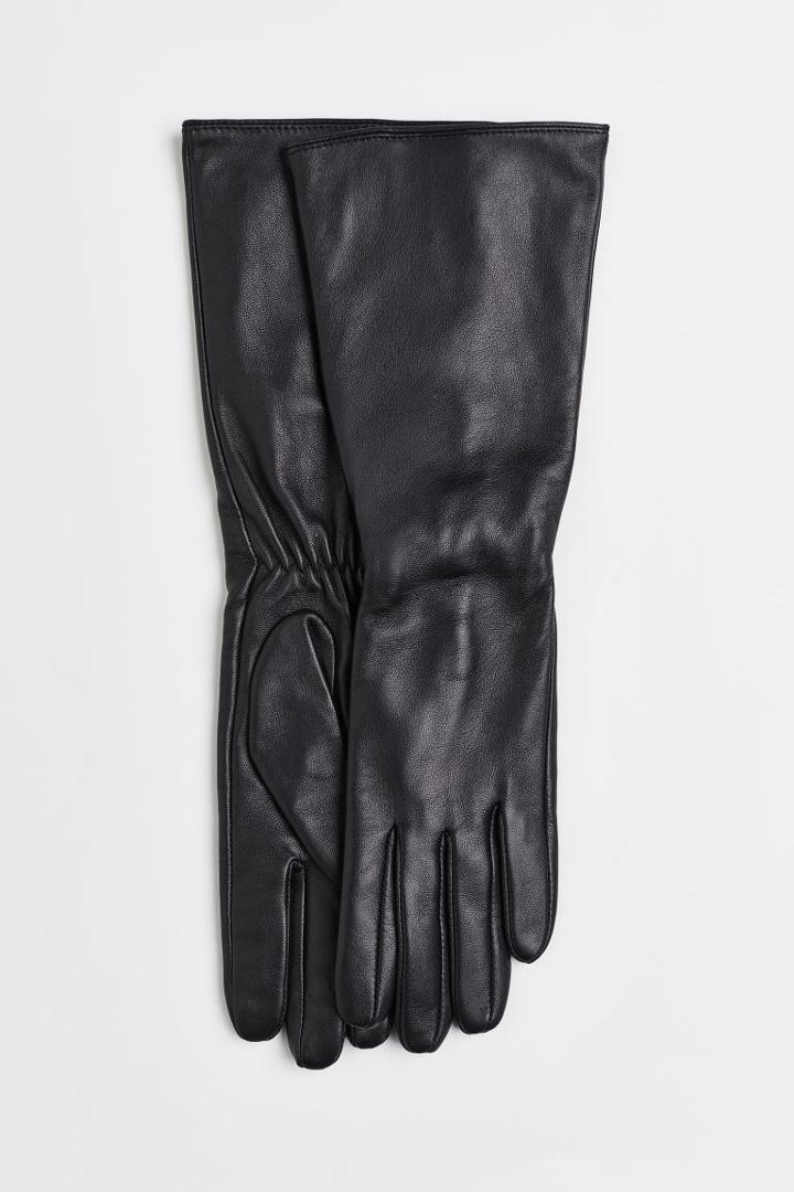 H & M - Long Leather Gloves - Black