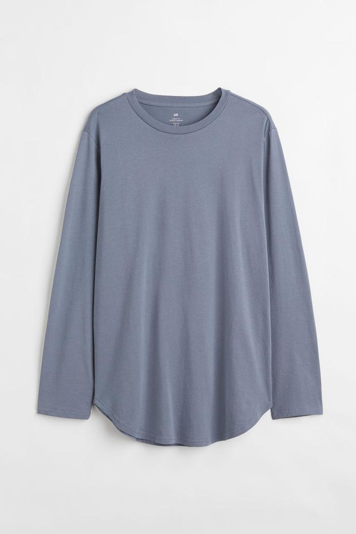 H & M - Long-sleeved Shirt Long Fit - Gray