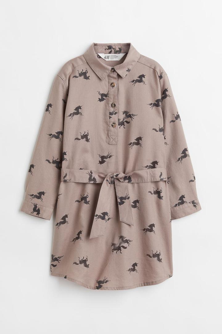 H & M - Belted Shirt Dress - Gray