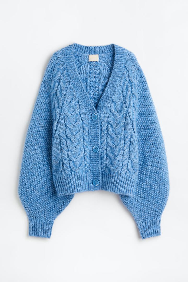 H & M - Oversized Cable-knit Cardigan - Blue