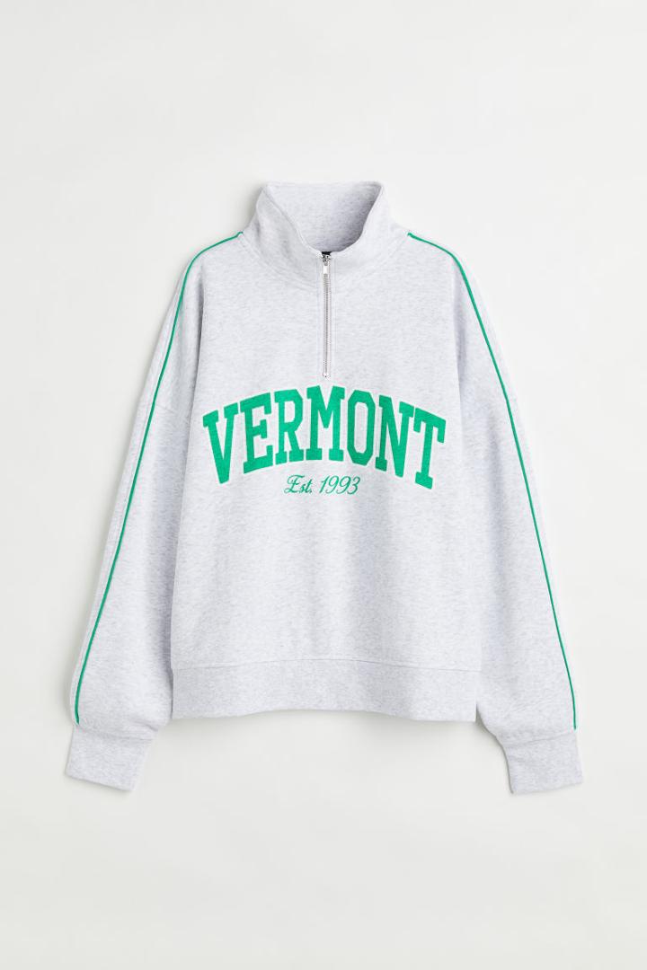H & M - Oversized Half-zip Sweatshirt - Gray