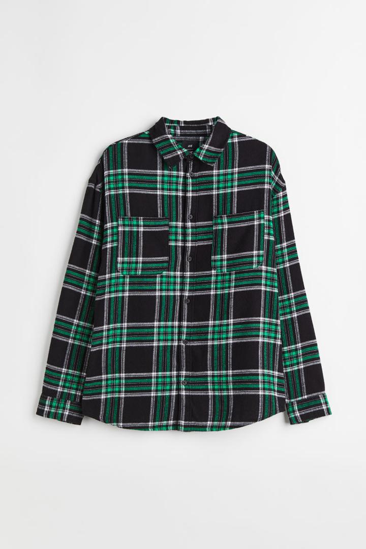 H & M - Oversized Fit Twill Shirt - Green