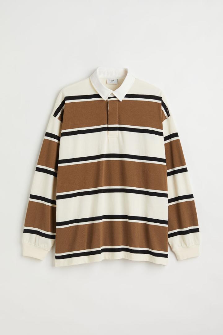 H & M - Oversized Fit Cotton Rugby Shirt - White