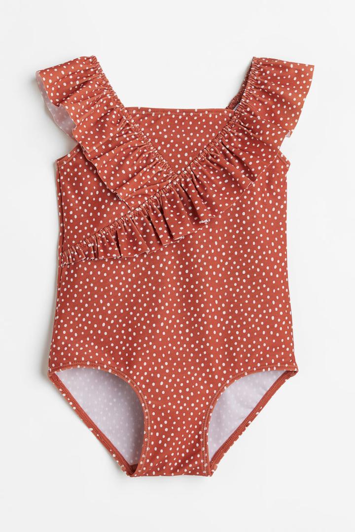 H & M - Ruffled Swimsuit - Orange