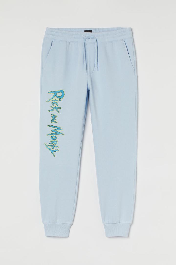H & M - Slim Fit Printed Joggers - Blue