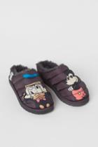 H & M - Quilted Slippers With Printed Motif - Gray