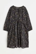 H & M - Balloon-sleeved Tie-belt Dress - Black