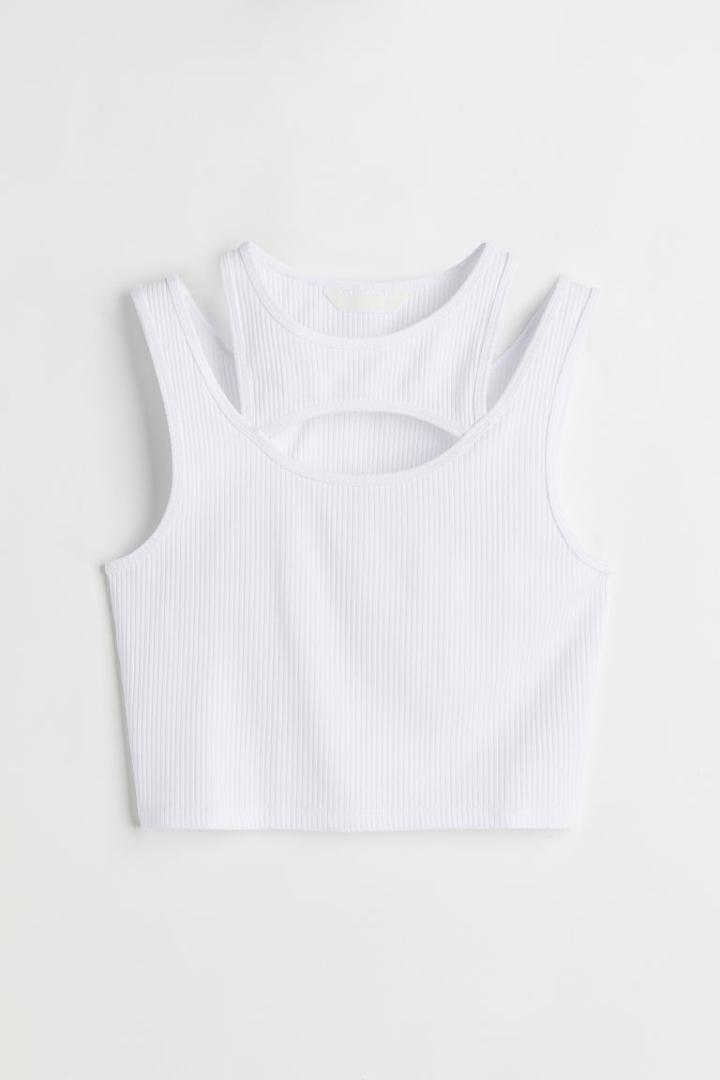 H & M - Double-layered Crop Top - White