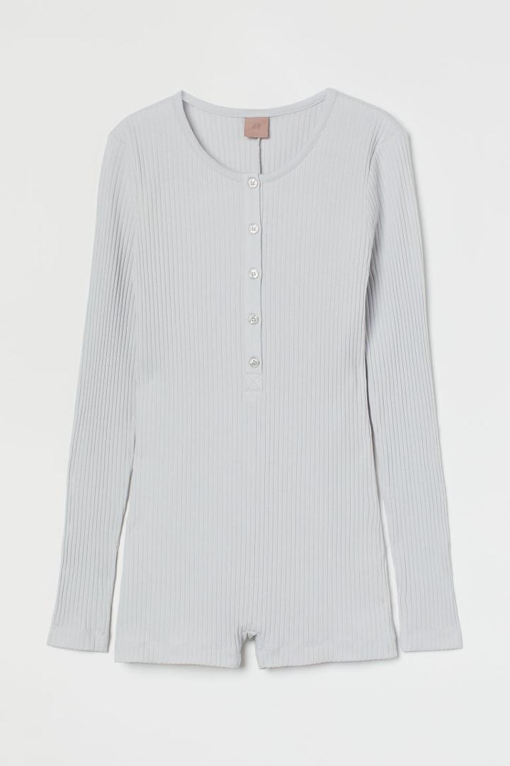 H & M - Ribbed Modal-blend Romper - Gray