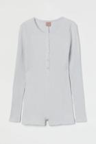 H & M - Ribbed Modal-blend Romper - Gray