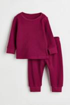 H & M - Waffled Cotton Jersey Set - Pink