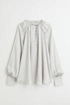 H & M - Balloon-sleeved Satin Blouse - Beige