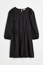 H & M - Balloon-sleeved Crinkled Dress - Black