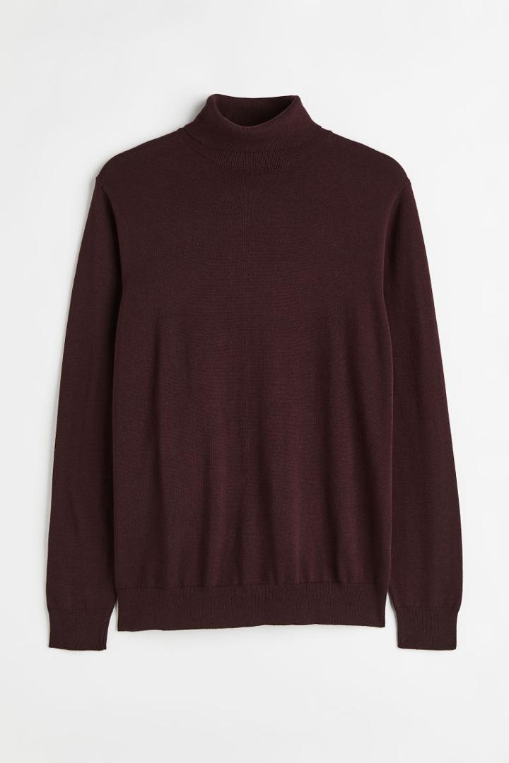 H & M - Slim Fit Fine-knit Turtleneck Sweater - Red