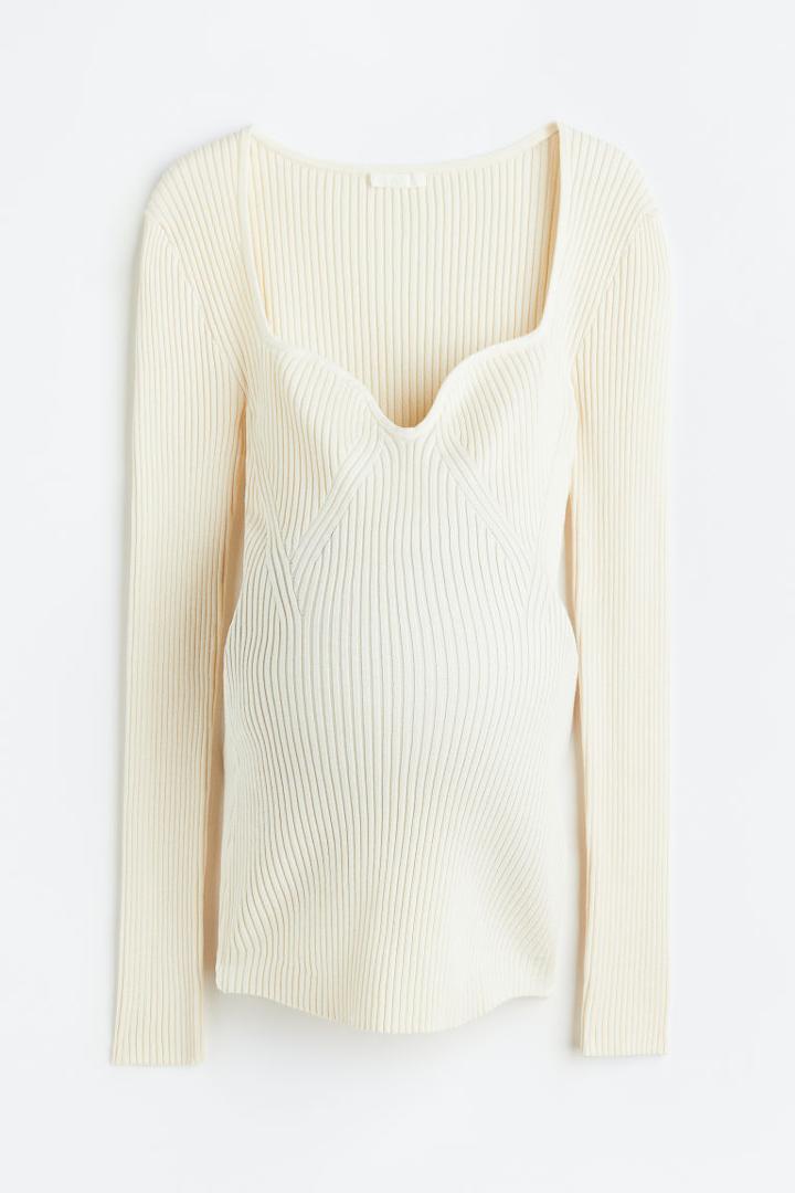 H & M - Mama Rib-knit Top - White