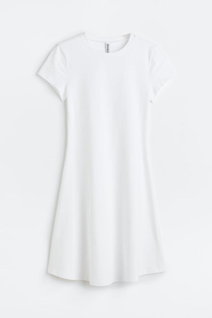 H & M - Jersey Dress With Flared Skirt - White