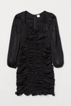 H & M - Gathered Satin Dress - Black