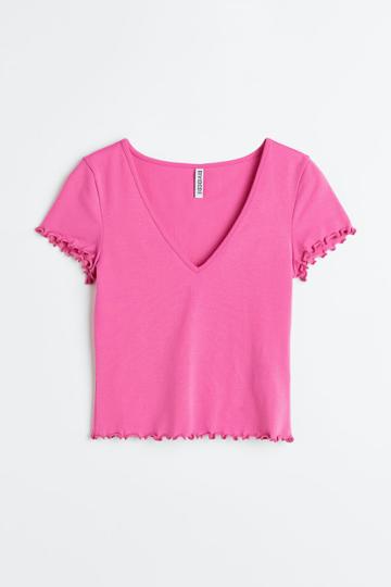 H & M - V-neck Cropped Top - Pink