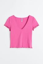 H & M - V-neck Cropped Top - Pink
