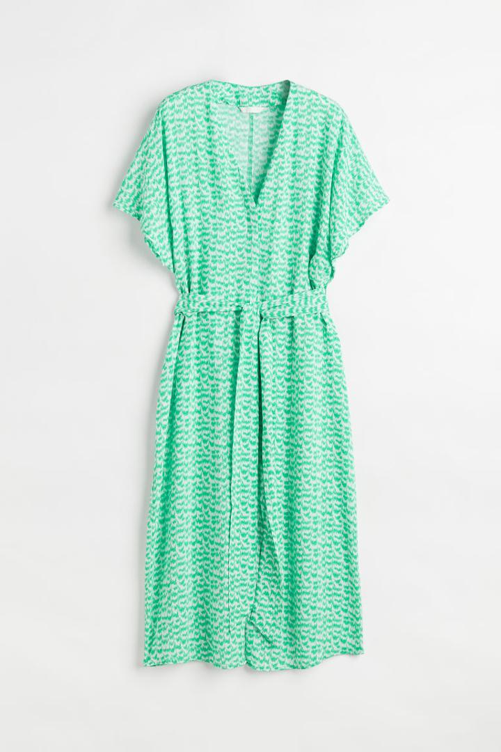 H & M - Dress With Tie Belt - Green