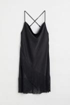 H & M - Fringed Satin Dress - Black
