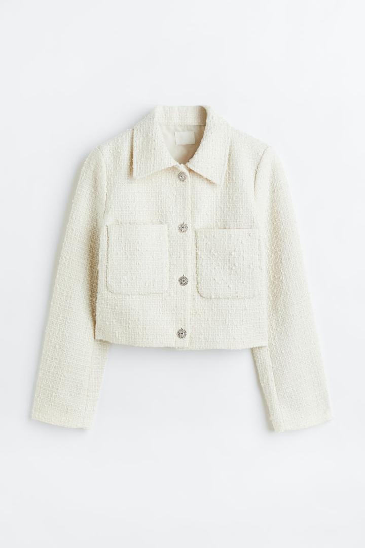 H & M - Rhinestone-button Jacket - White