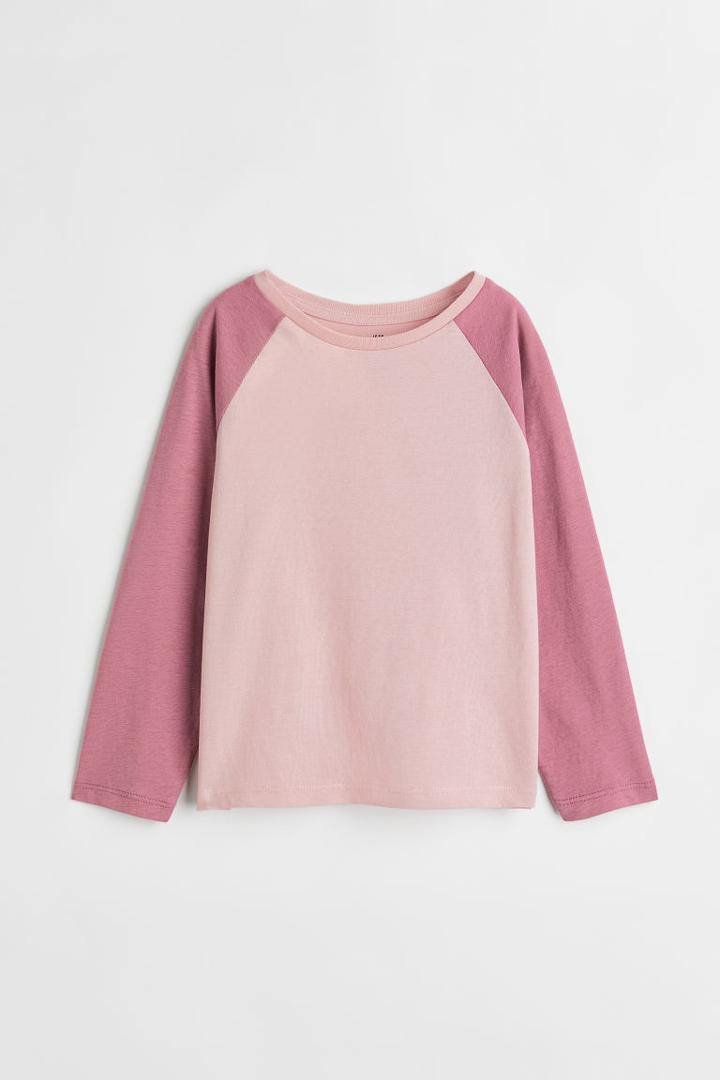 H & M - Long-sleeved Cotton Top - Pink