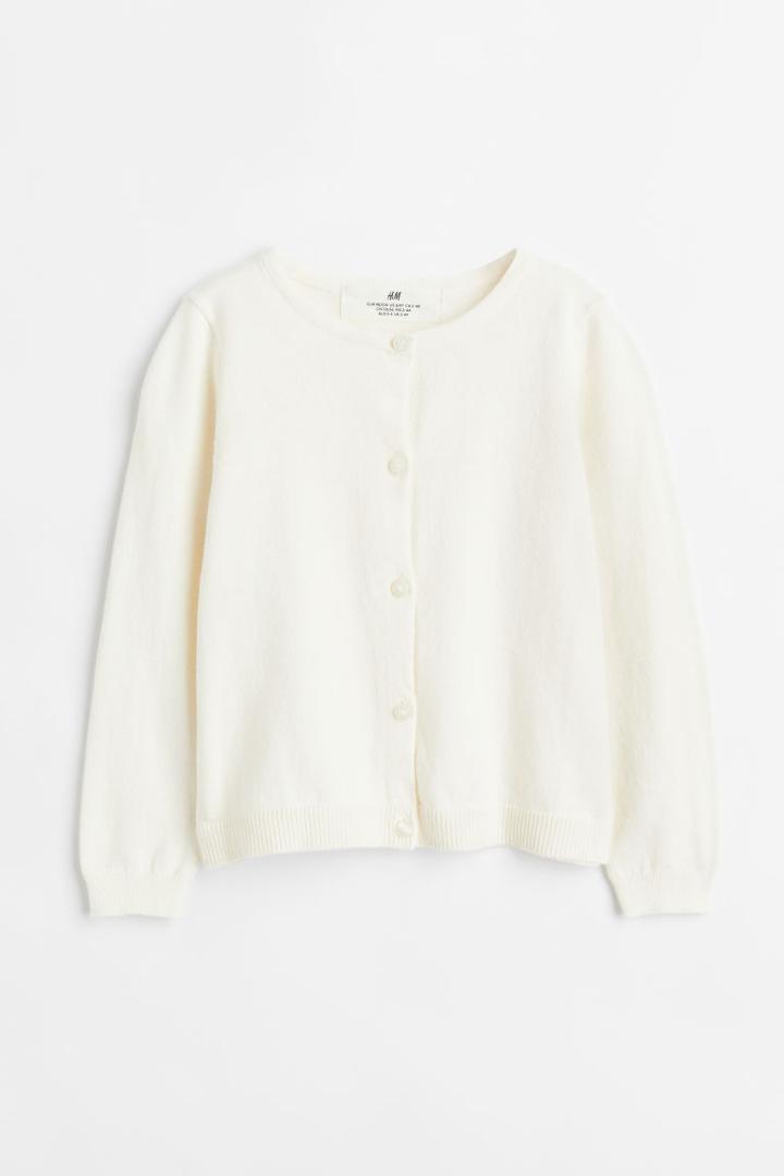 H & M - Fine-knit Cotton Cardigan - White