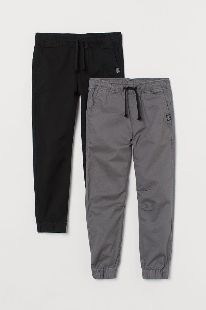 H & M - 2-pack Twill Joggers - Black