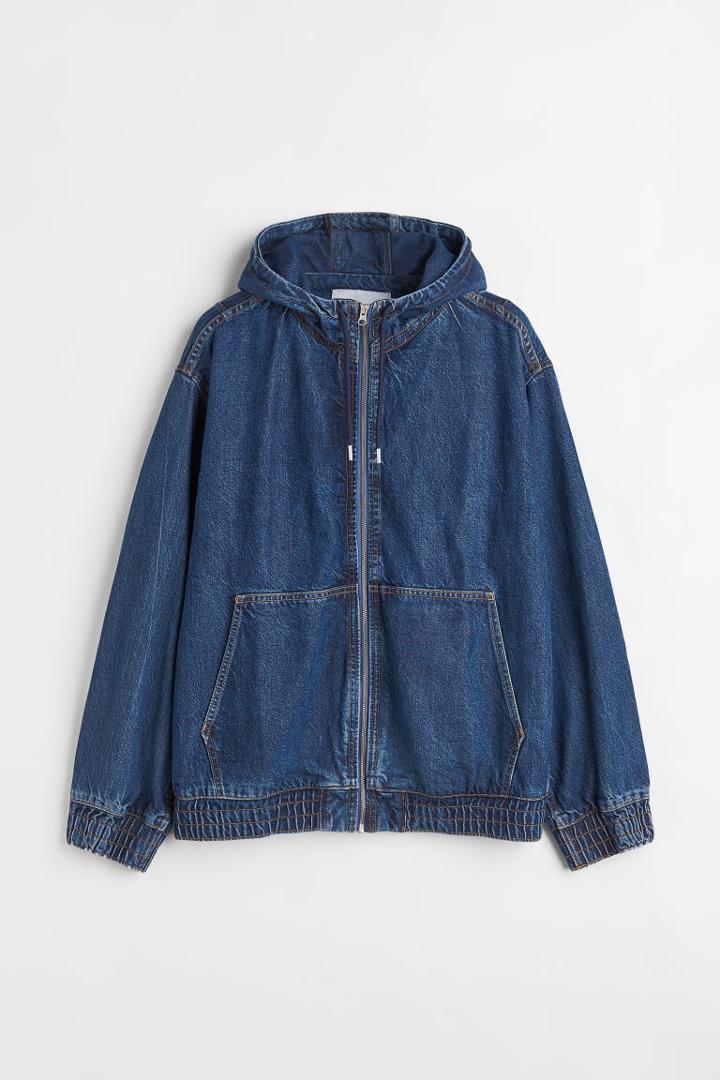 H & M - Relaxed Fit Hooded Denim Jacket - Blue
