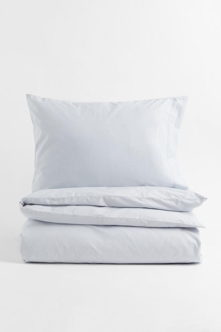 H & M - Cotton Percale Twin Duvet Cover Set - Blue