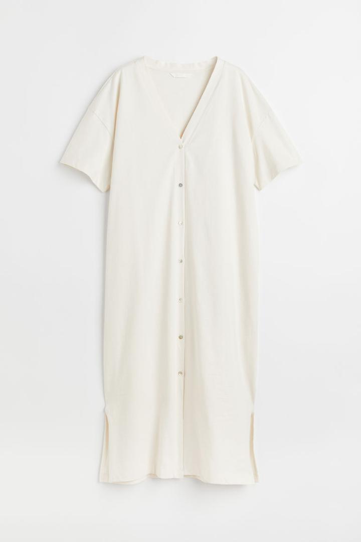 H & M - Button-front Jersey Dress - White